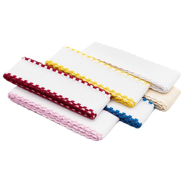 Канва-лента c обработанным цветным краем, набор 14ct, 1,5мх3,5см, 6 шт, натуральный и белый цвета, Bestex