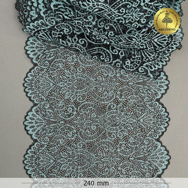 Кружево бельевое эластичное 225 мм / 3 м, 40992 цв.т.зеленый+св.зеленый, Kruzhevo