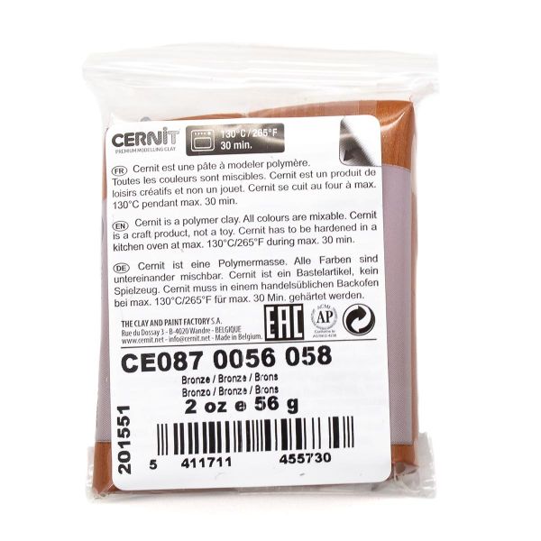 Полимерная глина Cernit Metallic запекаемая, имитация металла 56 гр, 058 бронза