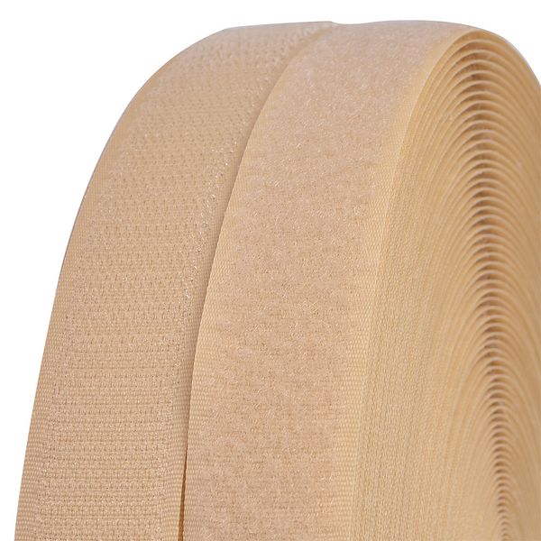 Лента контактная липучка (велкро) пришивная 25 мм / 25 метров, F277 бежевый, ПАРА (крючок+петля), качество 