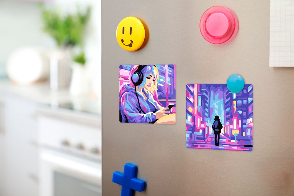 Картина по номерам Фрея PNBM-011, Неоновый город, (на магните) 9х9 см