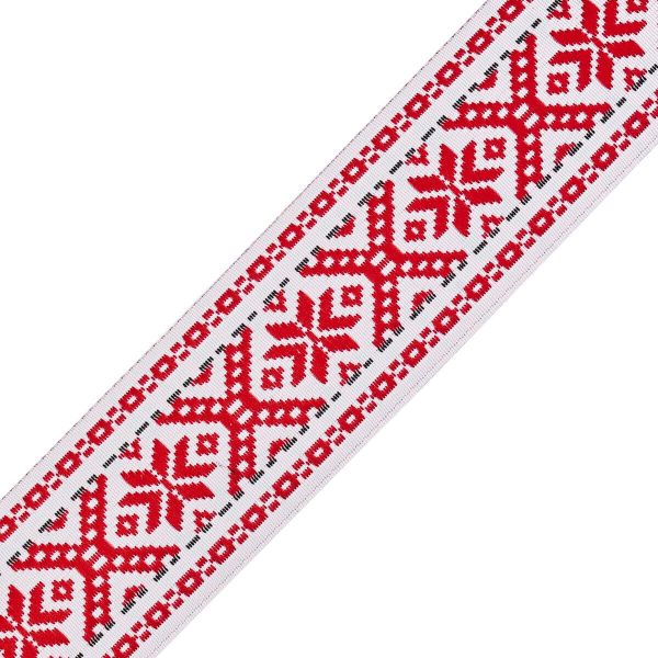 Лента (тесьма) жаккардовая 35.0 мм / 20±1 метров, белый, красный, с19219