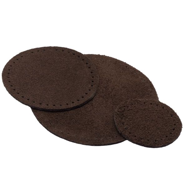 Набор заплаток пришивных из замши, круг ⌀4см, 6см и 8см, с перфорацией, 3 шт, 100% кожа (21 темно-коричневый), 59401