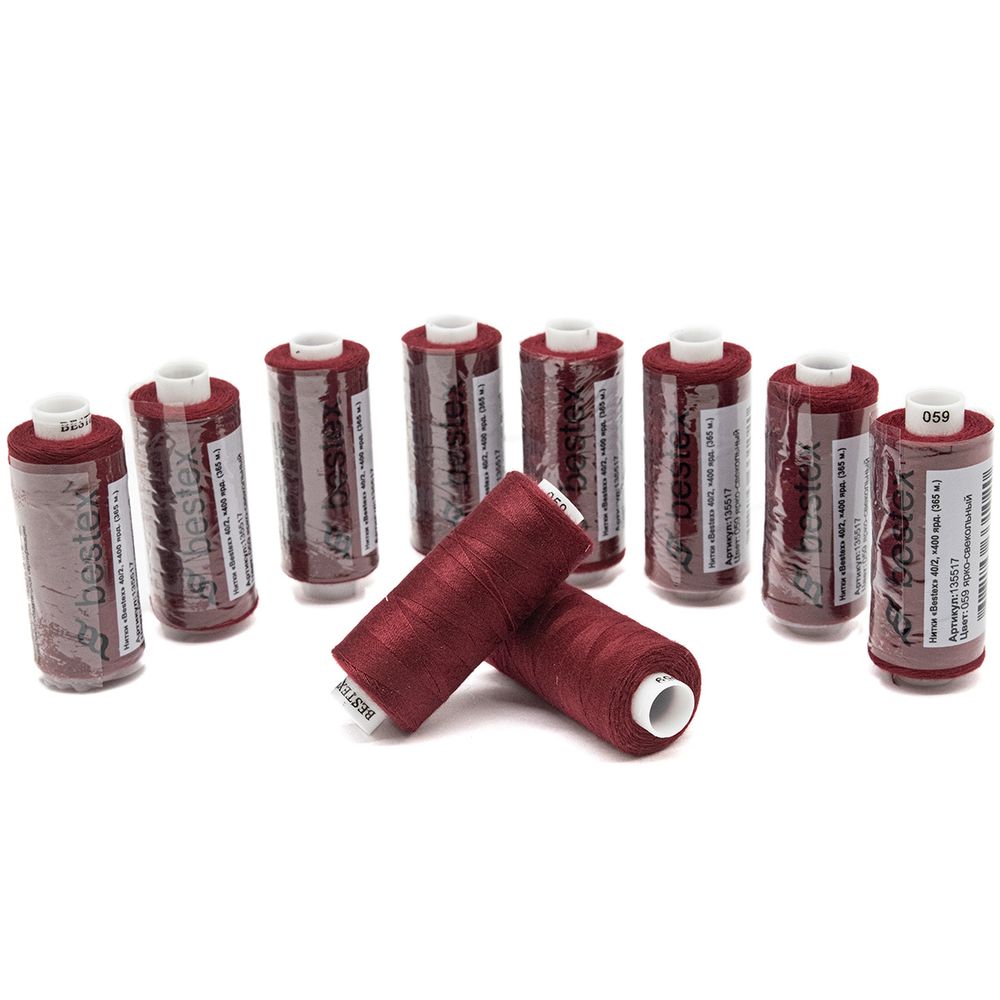 Нитки швейные бытовые Bestex 40/2, 365 м (400 ярд) / 10 кат., 059 ярко-свекольный