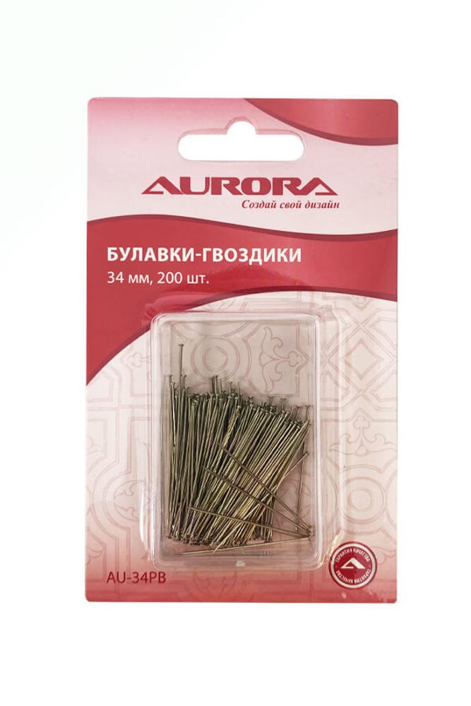 Булавки-гвоздики, 34 мм, 200 шт, AU-34PB, Aurora, 1 шт