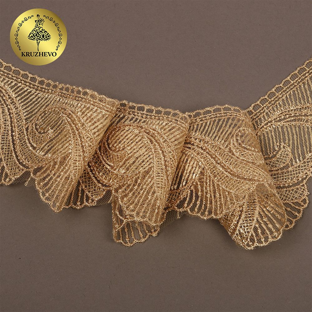 Кружево на сетке 70 мм, 2107 цв.N6115 золотисто-бежевый уп.13.71м, Kruzhevo