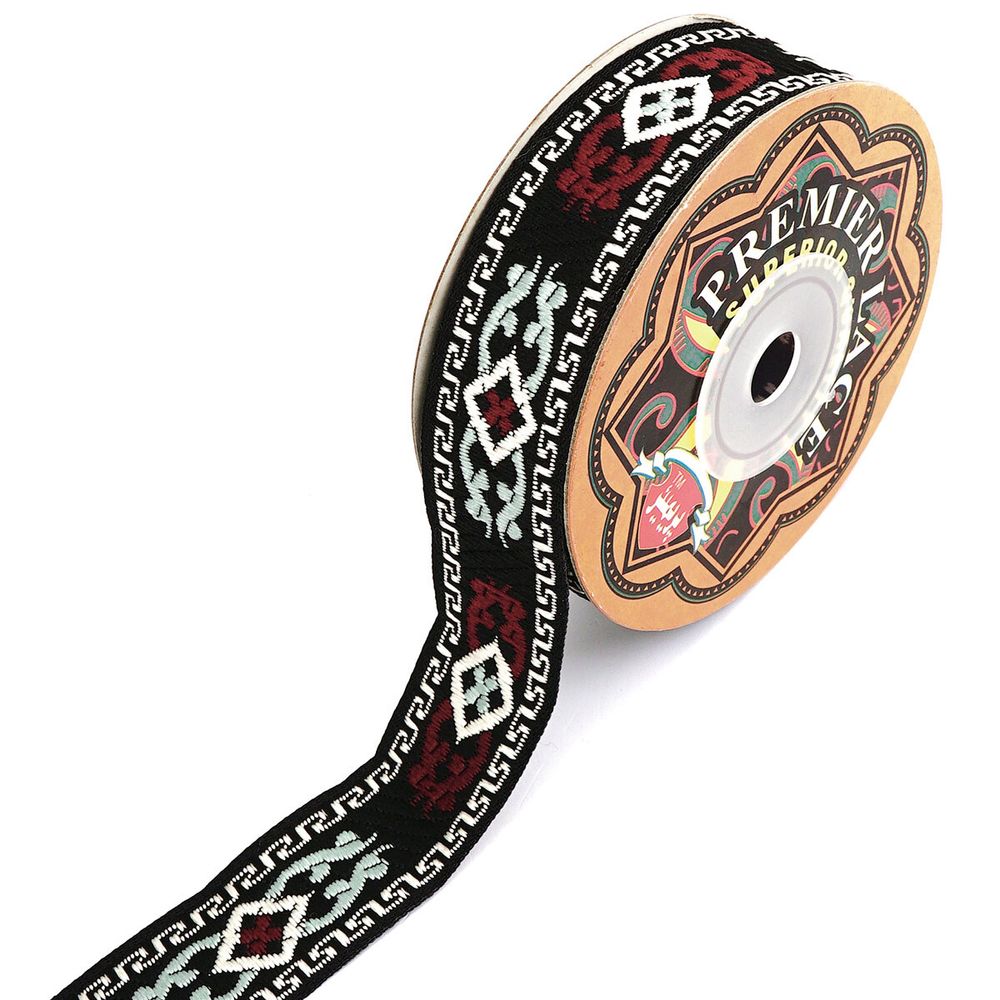 Лента (тесьма) жаккардовая 25.0 мм / 8 метров, черный, 588