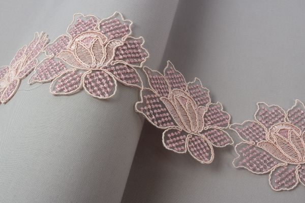 Кружево на сетке 85 мм / 11 м, розовый, Gamma GFLM-24089