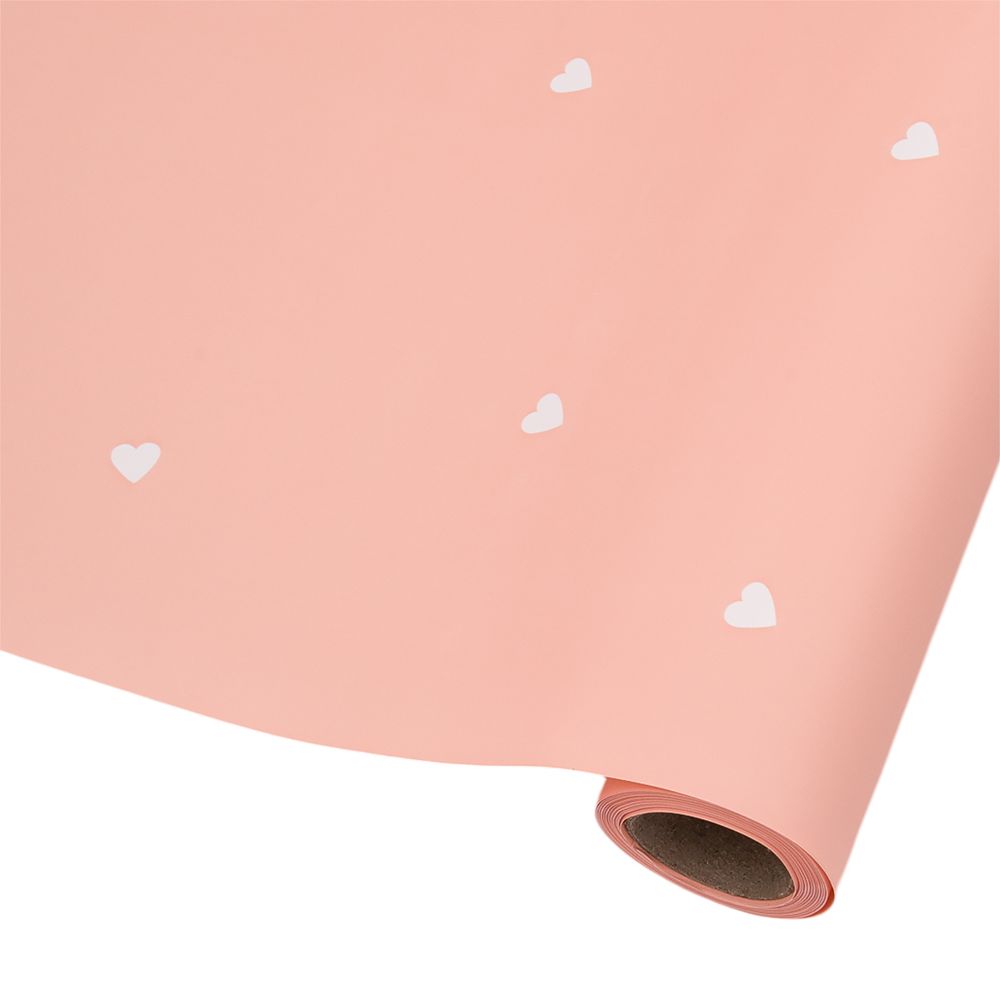 Пленка упаковочная для цветов и подарков Сердечки, 65 мкр, 58см / 10м ± 5% (VH2558 персиковый с белыми сердечками)