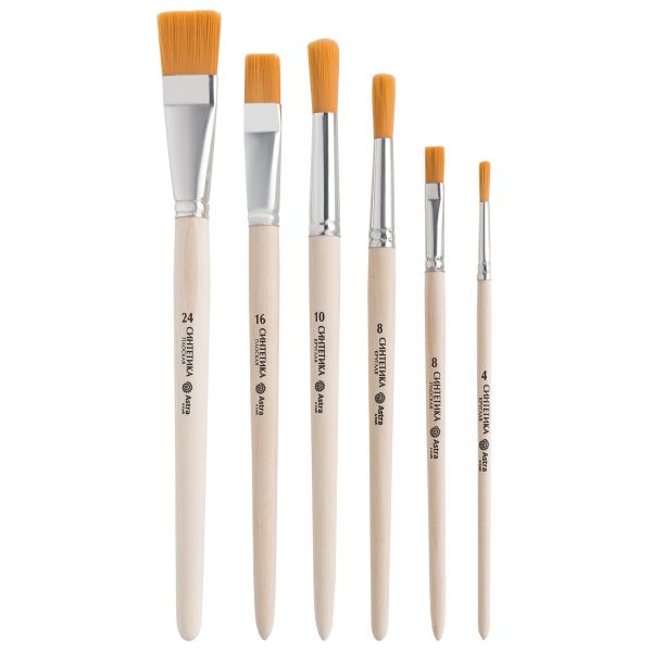 Набор кистей №2, синтетика (плоская №8, 16, 24, круглая №4, 8, 10), 6 штук, Astra&Craft