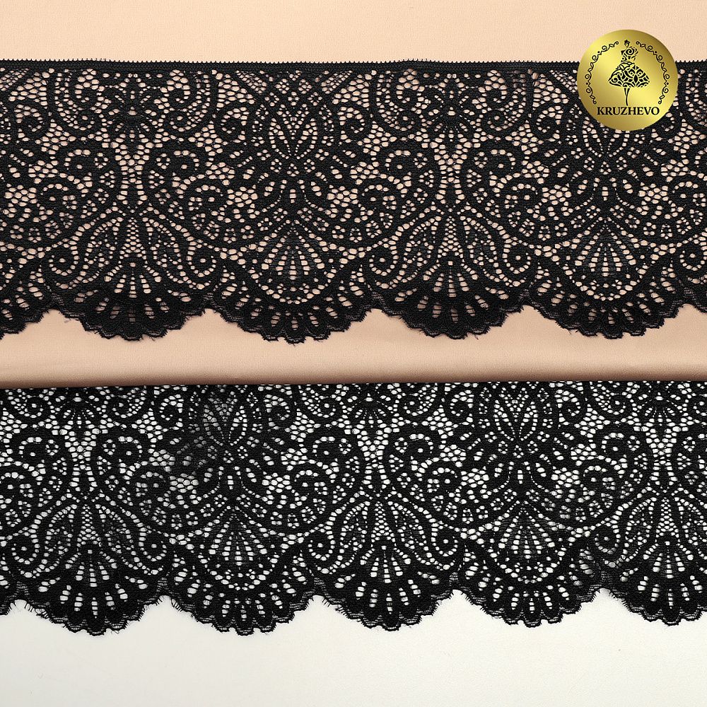 Кружево эластичное (стрейч) 110 мм, 40992PP цв.черный уп.115м, Kruzhevo