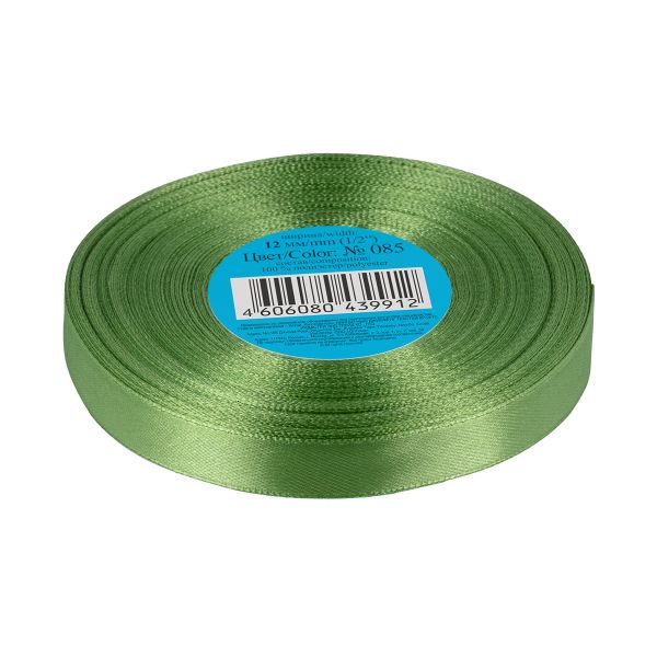 Лента атласная 1-сторонняя 12.0 мм / 33±2 метра, 085 серо-зеленый, Gamma