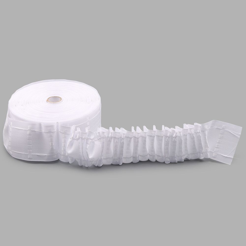 Лента (тесьма) шторная: сборка параллельная (1:2) 75 мм / 50 метров, (7 рядов петель, 2 шнура), C750 белый