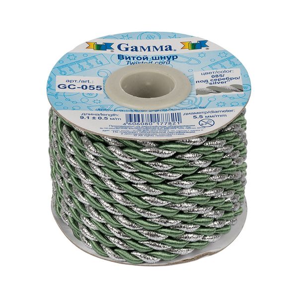 Шнур витой ⌀5.5 мм, 9.1 м, 085/серебро зеленый, Gamma GC-055