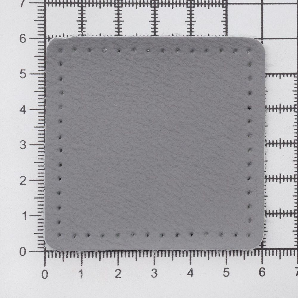 Заплатки пришивные из кожи, квадрат 6см с перфорацией, 2 шт, 100% кожа, 07 серый, 9112