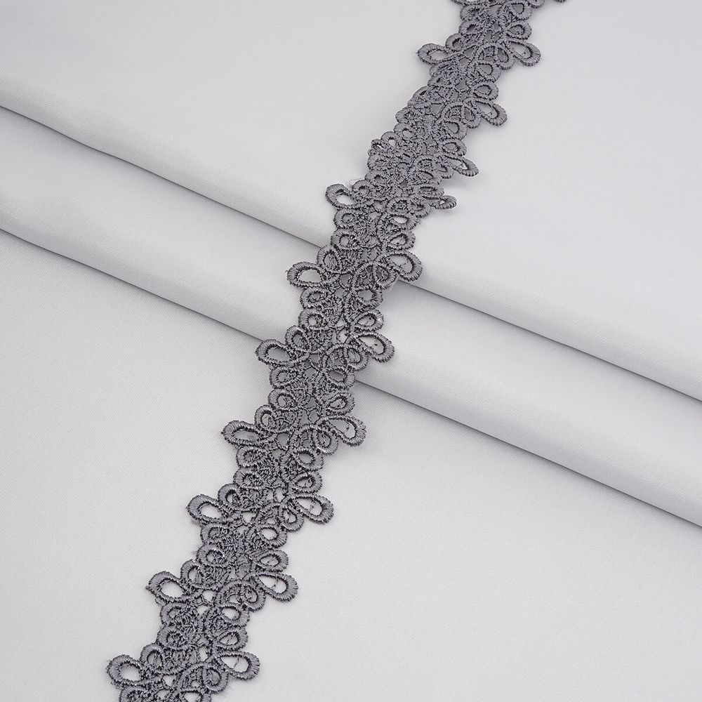 Кружево гипюр (плетёное) 40 мм / 13.7 метров, цв. т.серый, 21468