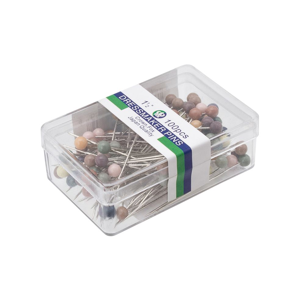 Булавки портновские с цветной головкой 38 мм, в футляре, 100 шт