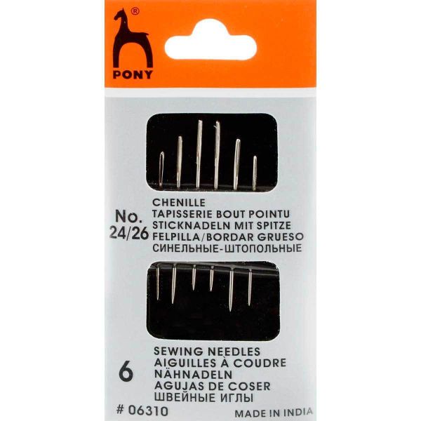 Иглы ручные для синели, глади №22-24,6 шт, Pony