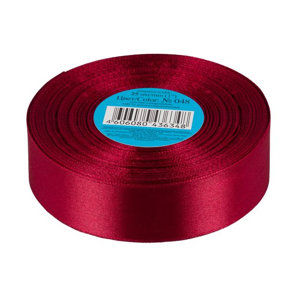 Лента атласная 1-сторонняя 25.0 мм / 33±2 метра, №048 бордовый, в термоплёнке, Gamma