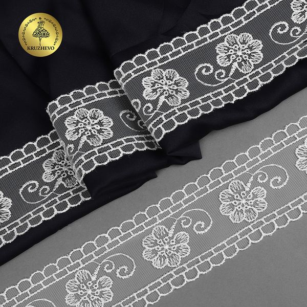 Кружево на сетке 53 мм, TR.1159B, 01 белый, 12м, Kruzhevo