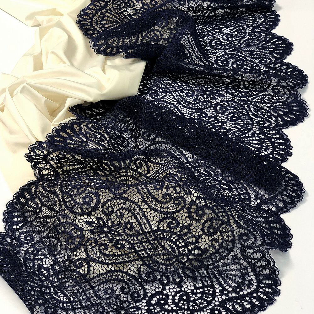 Кружево бельевое эластичное 225 мм / 3 м, 40992 цв.061 т.синий, Kruzhevo