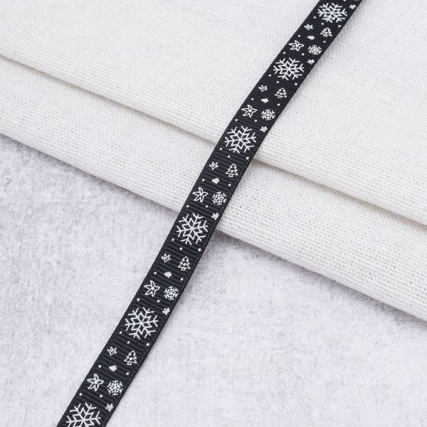 Лента репсовая (в рубчик) с рисунком 10.0 мм / 45.72 метра, НГ 1052, цв. черный, 24424