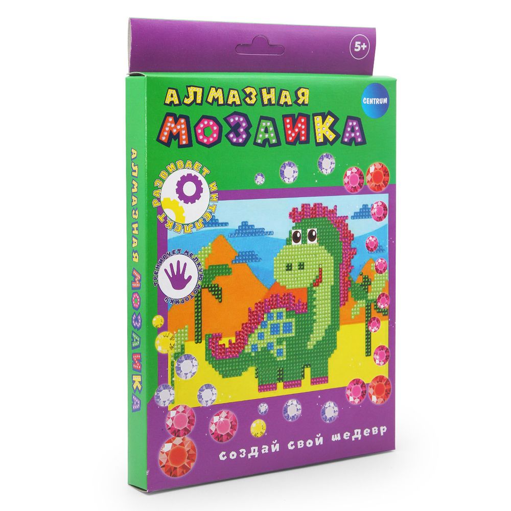 Алмазная (кристальная) мозаика Centrum, Динозаврик, 20х15 см (частичное заполнение)