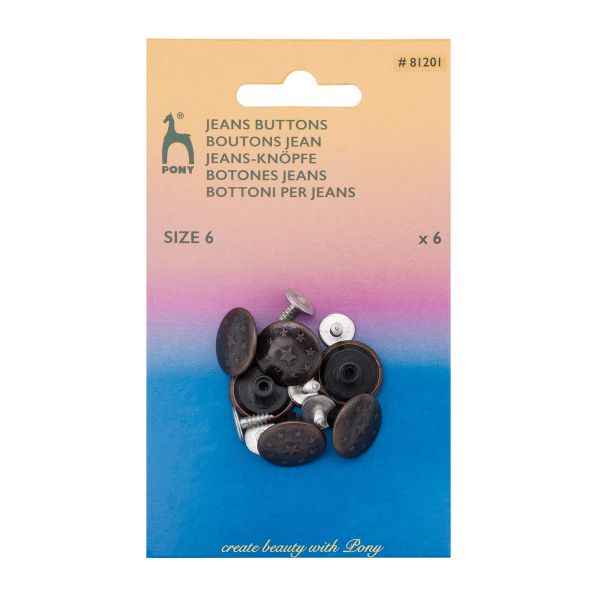 Пуговицы джинсовые ⌀17 мм, Звезды, материал верха: латунь, т.медь, 6 шт, Pony, 81201