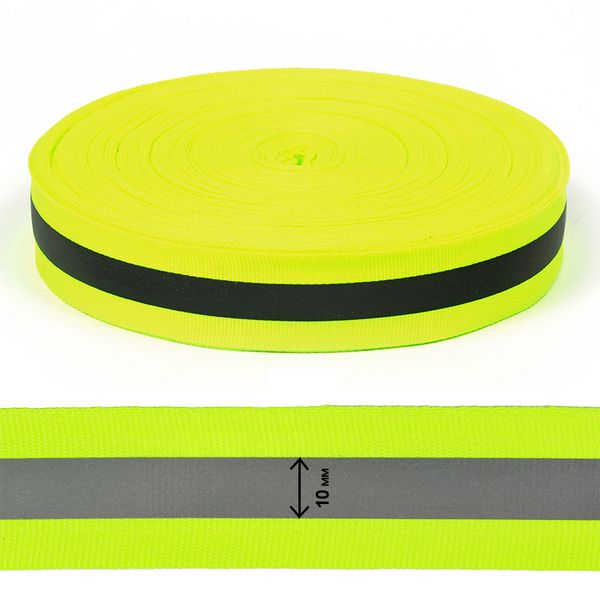 Стропа (ременная лента) светоотражающая 25 мм / 50 метров, 100% п/э, неон-лимон