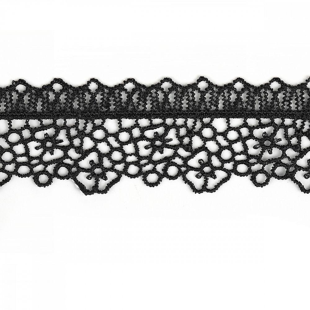 Кружево гипюр (плетёное) 45 мм, диз.2501 цв.03 черный уп.13.71м, Kruzhevo