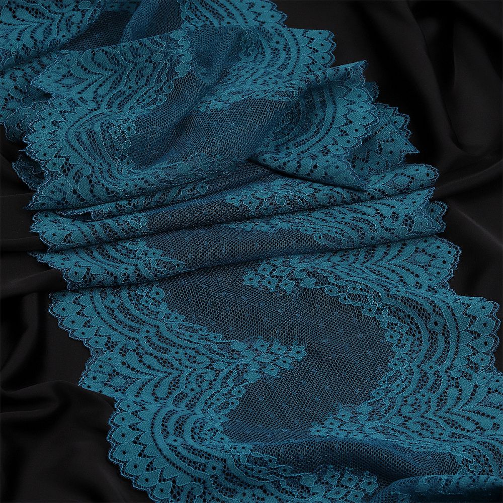 Кружево бельевое эластичное 230 мм / 10 м, 8036, цв.F222 изумрудно-синий, Kruzhevo