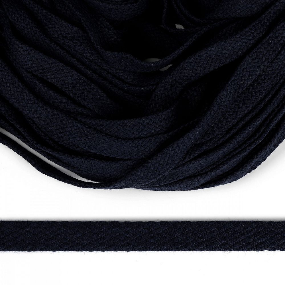 Шнур плоский плетеный х/б 12.0 мм / 50 метров, турецкое плетение 025 черно-синий