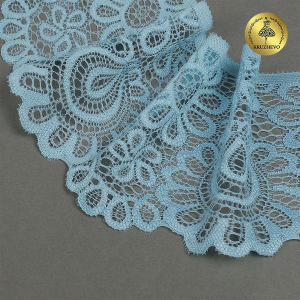 Кружево эластичное (стрейч) 90 мм, TBY.YSTL00839.N, L3090 голубой, 3м, Kruzhevo
