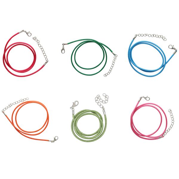 Набор вощеных шнурков для кулонов и подвесок с замком 45см, d-2мм, 6 шт, неоновый, Astra&Craft