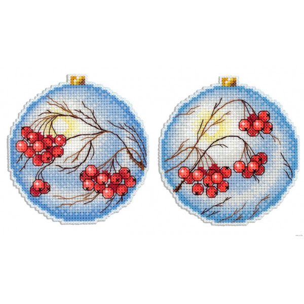 Набор для вышивания нитками МП Студия, Морозная рябина 9х9см