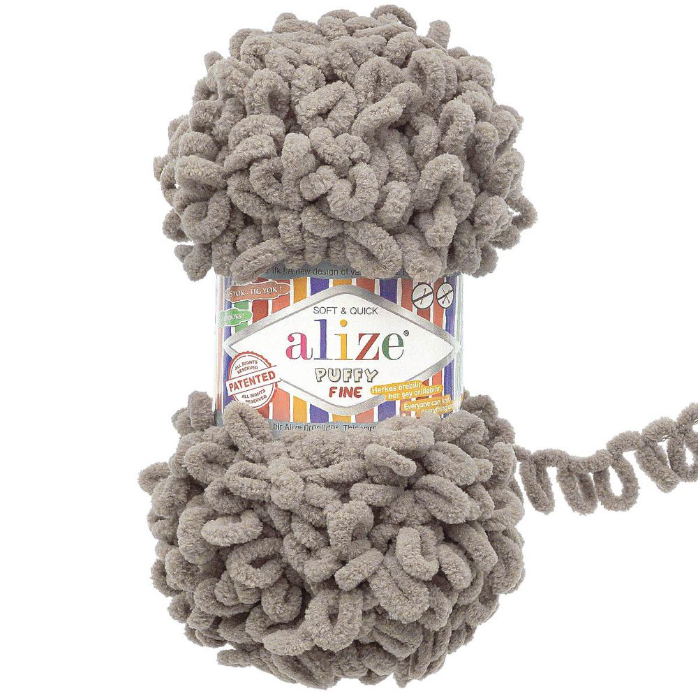 Пряжа Alize (Ализе) Puffy Fine / уп.5 мот. по 100 г, 14.5м, 990 пепельный беж