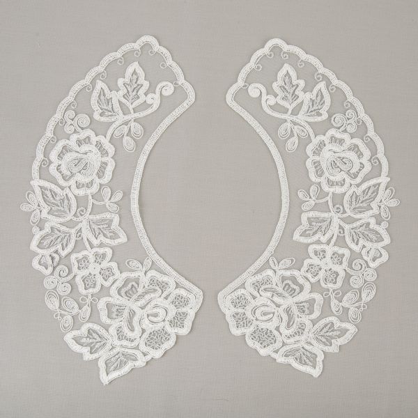 Пришивной кружевной воротник 100 мм, на сетке, 5 пар, Турция, кремовый/под серебро, Gamma VKRM-27-02