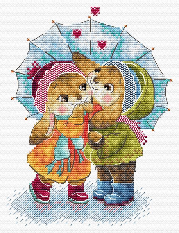 Набор для вышивания нитками МП Студия М-778, Двое под зонтом, 18х13 см