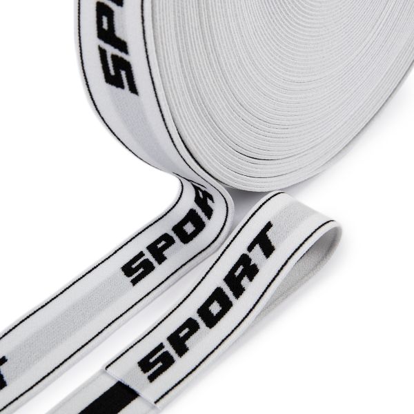 Резинка для мужских трусов и боксеров 30.0 мм / 20 метров, белый/черный спорт, Gamma р.9334