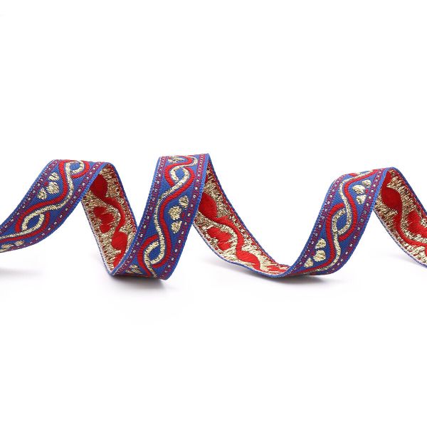 Лента (тесьма) жаккардовая 18.0 мм / 25±1 метров, с метанитом, рис. 9366, С1856Г17 синий/красный