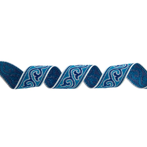 Лента (тесьма) жаккардовая 18.0 мм / 25 метров, Орнамент для северных народов, рис 9594 белый/голубой/синий (№5), Gamma С3771