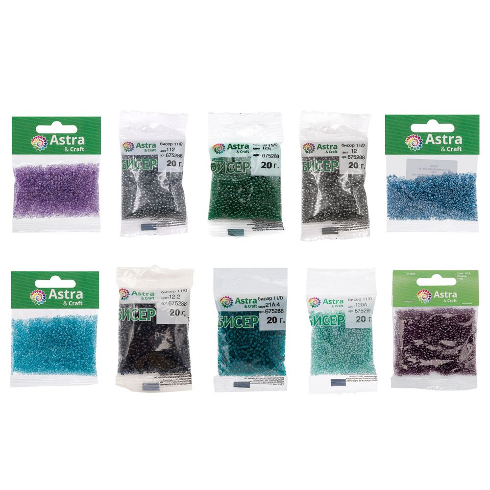 Набор бисера 11/0 ассорти №8 в тубе, 10 цветов, Astra&Craft