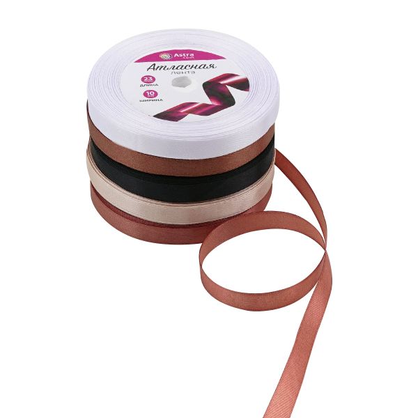 Набор атласных лент 5 цветов по 10.0 мм / 23 метра, весенний микс