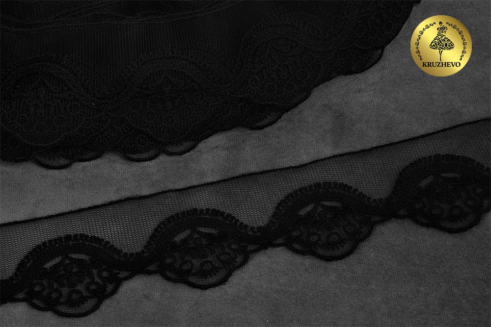 Кружево на сетке 50 мм / 18.28 метров, Ideal Lux (матовая нить), TBY.ZX-2 50мм цв.6 черный уп.18.28м, Kruzhevo