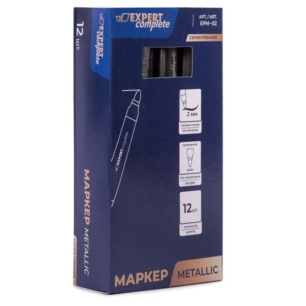 Маркер Metallic 2 мм, пулевидный 12 шт, Premier, №01 черный, Expert Complete EPM-02