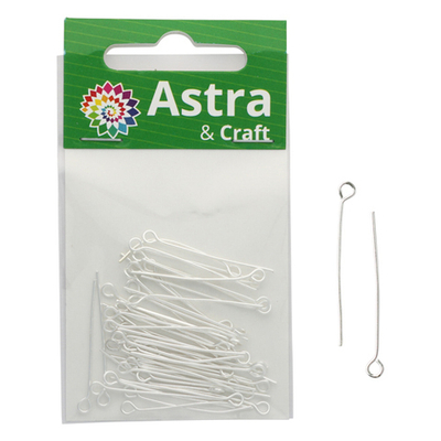 Штифт с петлей 30 мм, 50 шт, серебро, Astra&Craft