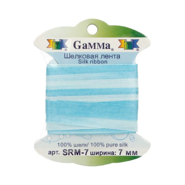 Лента (тесьма) шелковая 7.0 мм / 9.1±0.5 метров, M009 св.голубой/бирюзовый, Gamma SRM-7