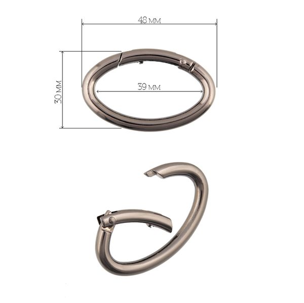 Карабин металл кольцо овал 39х21 мм (48х30 мм), 839203, цв. чер.никель уп. 10 шт
