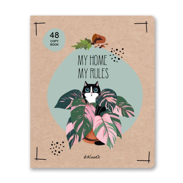 Тетрадь ученическая общая, выборочный лак, A5+ 48 л. на скобе 65 г/м², белизна 100%, 10 шт, клетка в термоусадочной пленке, 000747 Правило кота, Светоч 48ТЕТк-003