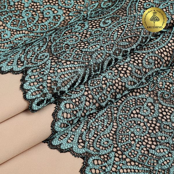 Кружево бельевое эластичное 225 мм / 25 м, 40992 цв.т.зеленый+св.зеленый, Kruzhevo